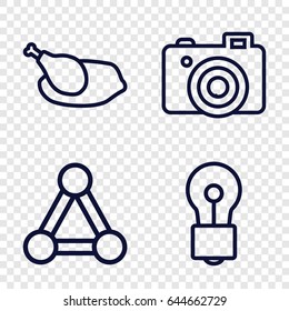 Creative icons set. set of 4 creative outline icons such as connection, bulb, camera