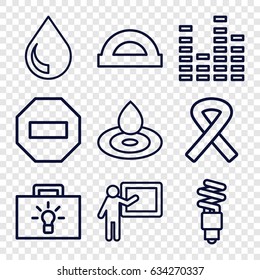 Creative icons set. set of 9 creative outline icons such as water drop, equalizer, ribbon, drop, fluorescent lamp, teacher, protractor, minus