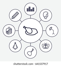 Creative icons set. set of 9 creative outline icons such as butterfly, pencil, piece of cake, heart key, equalizer, studio umbrella, face, chicken