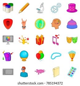 Creative icons set. Cartoon set of 25 creative vector icons for web isolated on white background