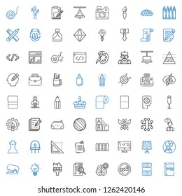 creative icons set. Collection of creative with sketchbook, wool, no smoke, mind, curriculum, brush, idea, stapler, startup, cake, draw. Editable and scalable creative icons.