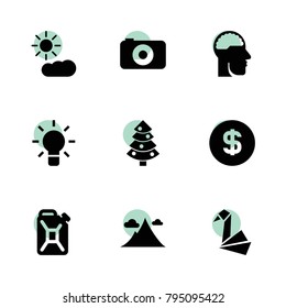 Creative icons. vector collection filled creative icons set.. includes symbols such as bulb, oil can, camera, origami, christmas tree. use for web, mobile and ui design.