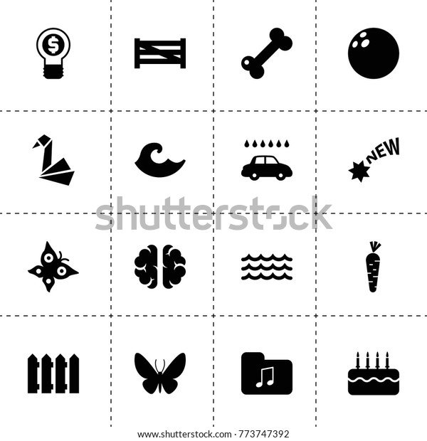 Creative icons. vector\
collection filled creative icons. includes symbols such as fence,\
car wash, music folder, bowling, cake, origami. use for web, mobile\
and ui design.