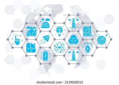 Creative icons web banner. Innovation, startup, artwork, project, idea promotion illustration for website and mobile development.