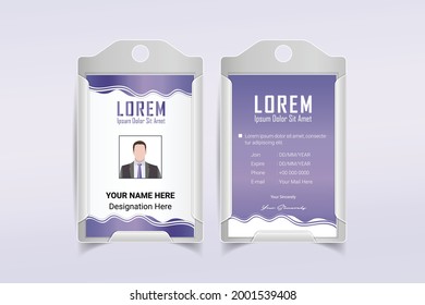 Plantilla de diseño de tarjeta de identificación creativa. diseño de tarjeta de identificación de oficina corporativa. Id. de empleado. Diseño vertical de tarjeta de identidad de negocios de doble cara. Ilustración de estilo plano. 