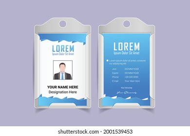 Plantilla de diseño de tarjeta de identificación creativa. diseño de tarjeta de identificación de oficina corporativa. Id. de empleado. Diseño vertical de tarjeta de identidad de negocios de doble cara. Ilustración de estilo plano. 