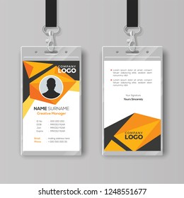 Creative ID card template with abstract orange geometric style