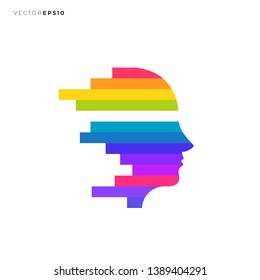 Creative idea - Abstract colorful lines human face concept logo template vector illustration. Graphic design. Logo design element.
