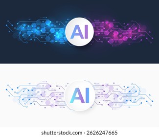 Ideia criativa conceito de banner de IA para tecnologia de internet. Design de textura abstrata da tecnologia da motherboard. Codificação de software. Conceito digital para cartaz, capa, banner, cabeçalho, web, modelo de apresentação