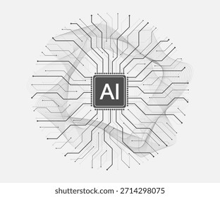 Creative idea AI banner concept for internet technology. Artificial intelligence technology circuit board background texture design. Digital concept for poster, cover, banner, header, web template.