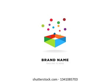 Creative Idea Box Logo, Magic box shape. 3d transparent abstract colorful perspective box logo. Vector illustration - Vector