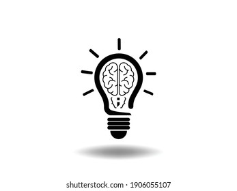 Creative idea brain Icon Vector illustration. light bulb symbol. Think emblem isolated on white background with shadow, Flat style for graphic and web design, logo. EPS10