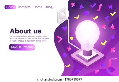 Creative idea brainstorm, information lamp symbol, online web site design. Vector illustration