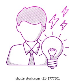 Creative idea brainstorming concept with hand drawn outline doodle style