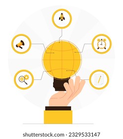 Idea creativa o lluvia de ideas con bombilla de mano