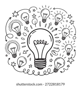 Ideia criativa Brainstorming com conceito de lâmpadas