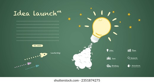 Creative idea, Bright luminous bulb in the form of a rocket flies up, Concept of learning and imagination for success or leadership of business, Inspiration and creativity for innovation design.