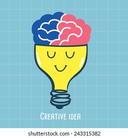 Creative idea bulb with brain vector