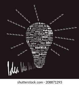 Creative idea in a bulb drawn with the words "Idea". Vector element of design.