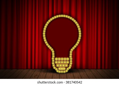 Creative idea bulb on stage curtain. Vector illustration for your design