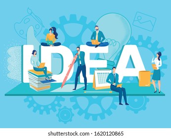 Creative Idea for Business, Inspiration in Work, Businesspeople Communication and Brainstorming Flat Vector Concept with Employes Team Chatting Online, Searching Solution, Discussing Ides Illustration