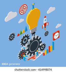 Creative idea, business startup, innovation flat isometric vector concept