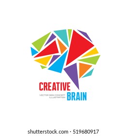 Creative idea - business vector logo template concept illustration. Abstract human brain creative sign. Infographic symbol. Triangle design element. 