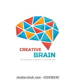 Creative idea - business vector logo template concept illustration. Abstract human brain creative sign. Infographic symbol. Polygonal design element.