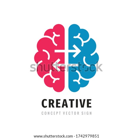 Creative idea - business vector logo template concept illustration. Abstract human brain sign. Geometric structure. Mind education symbol. Left and right hemisphere. Graphic design element. 