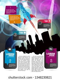 Creative idea of cartoon flying space rocket, vector
