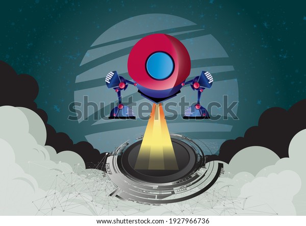 Creative idea\
of cartoon flying space rocket,\
vector