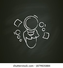 Creative Idea Chalk Icon. Solution Finder. Light Bulb Over Communicating Human Head Sketch. Creativity Process Concept. Isolated Vector Illustration On Chalkboard