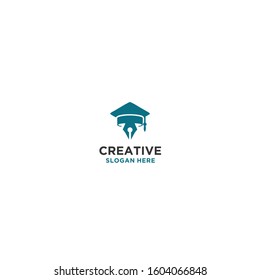Creative idea clean and minimalist graduation hat with pencil simple logo design.