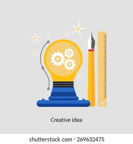 Creative idea concept. Abstract flat vector illustration of design and development concept. Element for mobile and web applications.