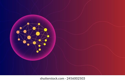 Creative and idea concept. Brain with light rays on blue and red background. Artificial intelligence. Mechanism teamwork engineer.