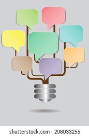 creative idea concept design with tree chart, Colorful bulbs, speech bubbles. 