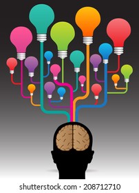 creative idea concept design with tree chart, Colorful bulbs, speech bubbles. brain