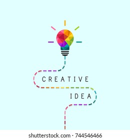 Creative idea concept with dotted line and colorful lightbulb