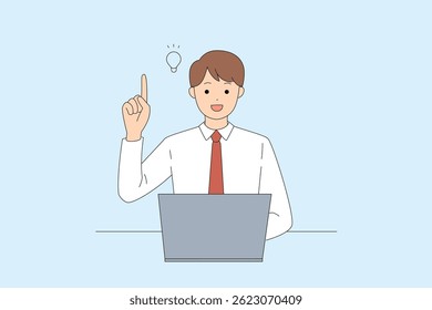 A Creative Idea Concept featuring a Businessman Working on His Laptop for Innovation and Growth