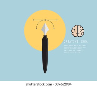 Creative Idea Concept, Fountain Pen for Creative Process  Vector Illustration