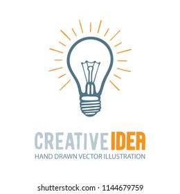 Creative idea concept hand drawn vector illustration.
Hand drawn lettering Creative idea. Light bulb with rays.