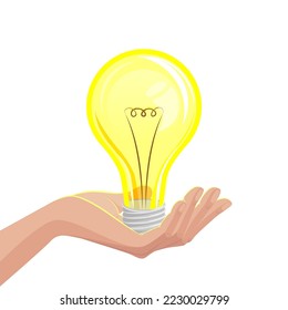 Creative idea concept with hand holding bulb lamp. Vector illustration