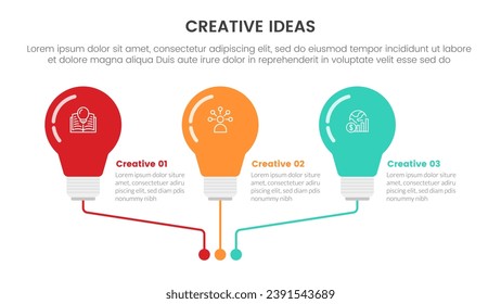 concepto de idea creativa infografía de 3 puntos de plantilla de escenario con bombilla y conexión de línea para presentación de diapositivas