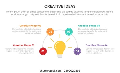 concepto de idea creativa infografía de plantilla de 4 puntos de etapa con medio círculo circular para presentación de diapositivas