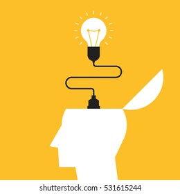 Creative idea concept, inspiration process, light bulb flat design vector illustration