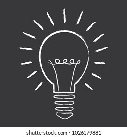 Creative idea concept. Light bulb illuminated hand-drawn on a blackboard. Vector illustration.