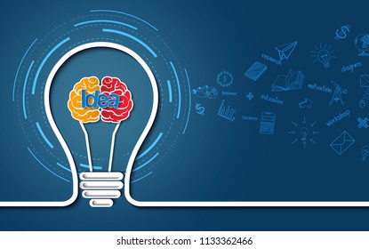 creative idea concept. light bulb brain colorful icon. isolated background blue. business finance. Vector illustration