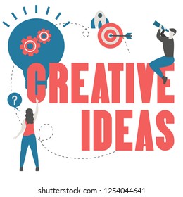 Creative idea concept with light bulb and people. Trendy flat design.