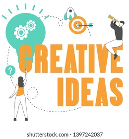Creative idea concept with light bulb and people. Trendy flat design.