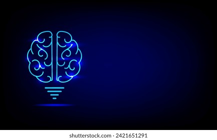 Creative and idea concept. Light bulb brain with light rays on blue background. Artificial intelligence. Mechanism teamwork engineer.
